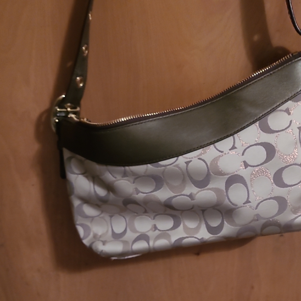 Coach Gray and White Monogram Shoulder Bag